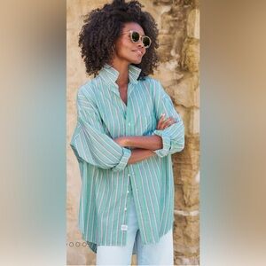 Frank & Eileen Shirley Striped Button Up Shirt Green Pink Cotton S